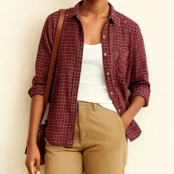 J Crew Red Plaid Shirt Womens Size 6 Flannel Button Down Classic Fit NWT Casual - Picture 1 of 10